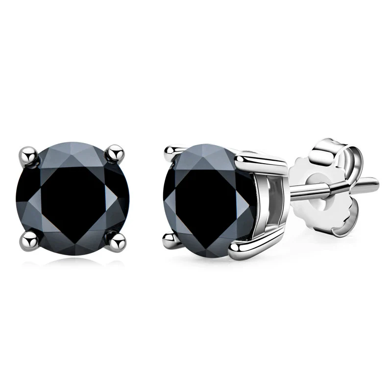 Fashion Hiphop Geometric 925 Silver 18K Gold Plated Earrings With Black Moussan Diamond Unisex - Image 4