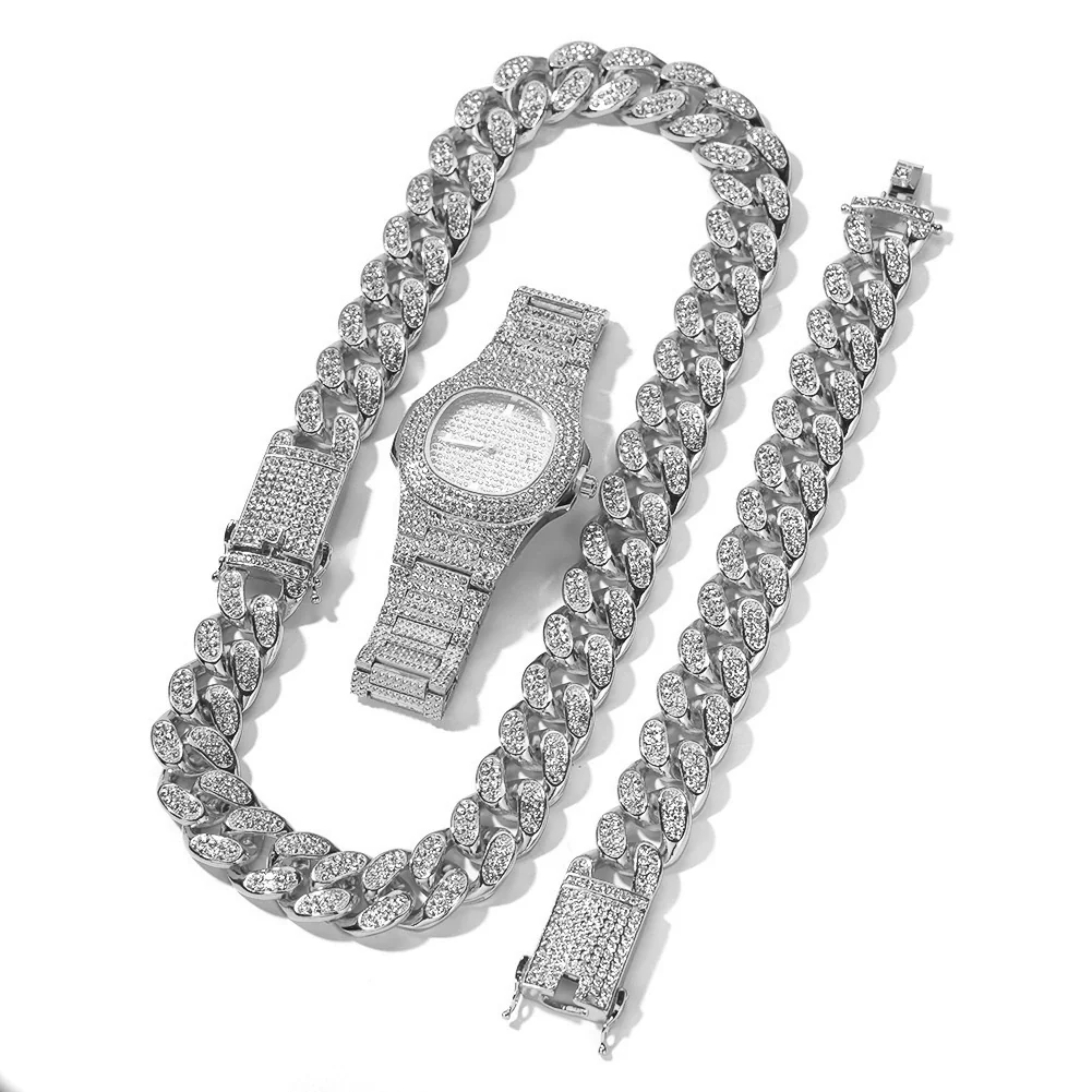 Fashion Hiphop Style Alloy And Stainless Steel Rectangle Dial Watch Bracelet Necklace Set - Image 11