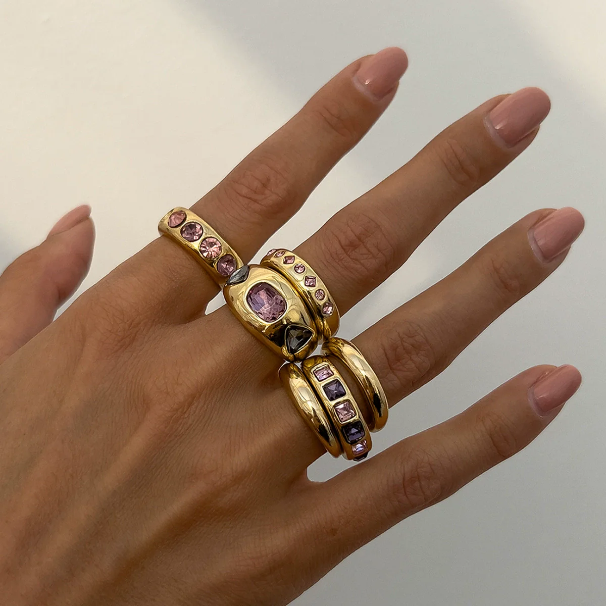 Fashion Ins Style Alloy Geometric Retro Handmade Color Gem Inlay Women's Ring