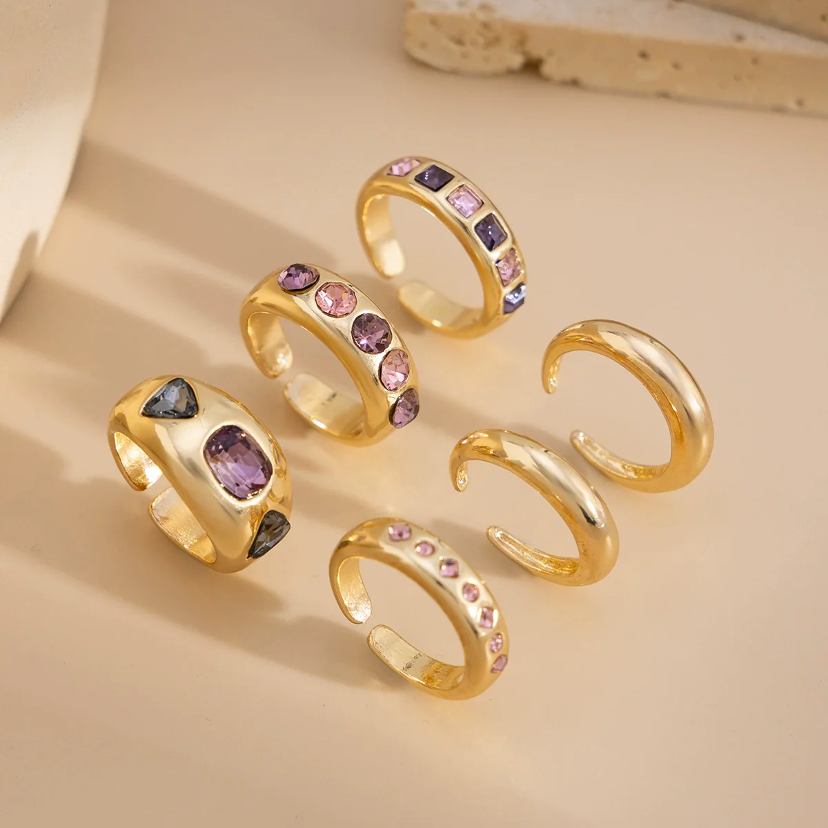 Fashion Ins Style Alloy Geometric Retro Handmade Color Gem Inlay Women's Ring - Image 4