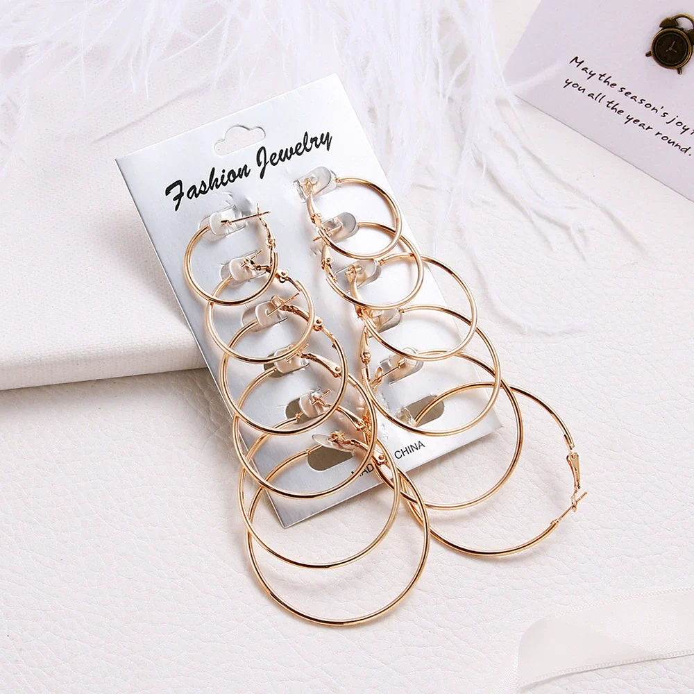 Fashion Iron Alloy Geometric Hoop Earrings Set For Women With Electroplating Treatment - Image 3