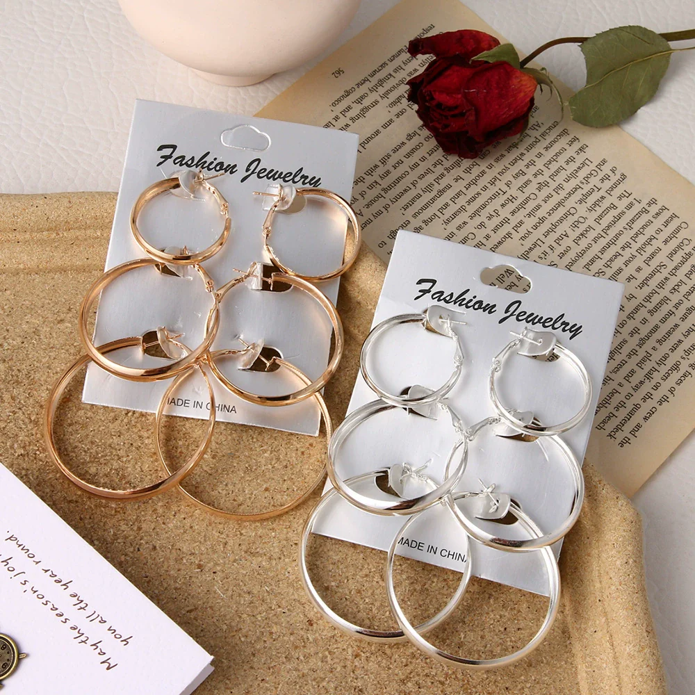 Fashion Iron Alloy Geometric Hoop Earrings Set For Women With Electroplating Treatment - Image 4