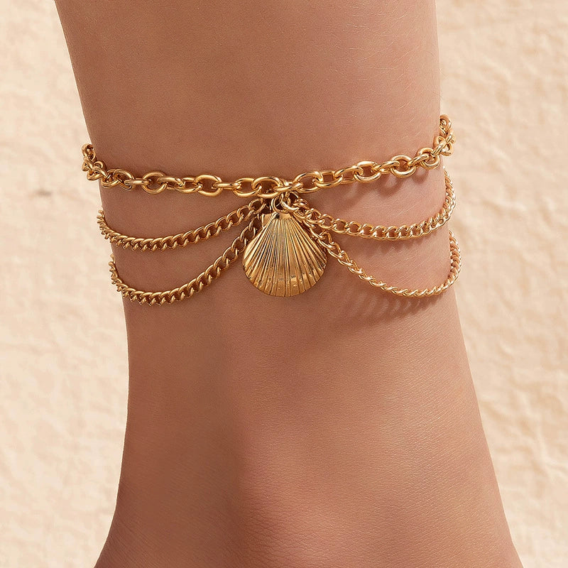 Fashion Jewelry Alloy Heart Shaped Chain Tassel Snake Pendant Three Layer Anklet For Women - Image 8