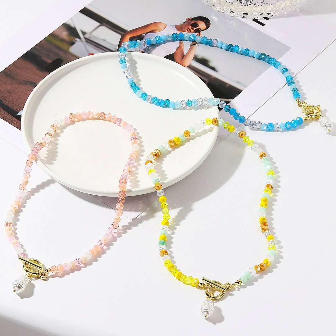 Fashion Jewelry Artificial Crystal Geometric Drop Shape Electroplated Ball Chain Women's Necklace - Image 2