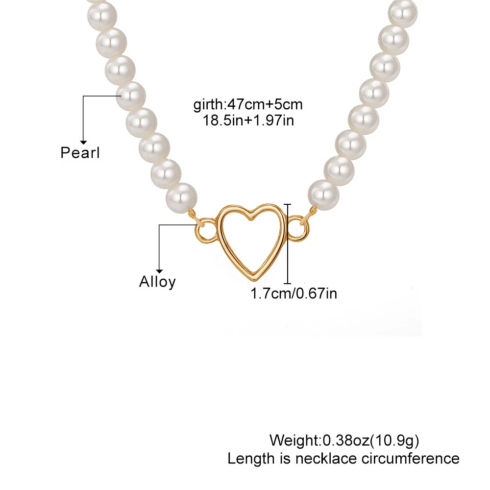 Fashion Jewelry Imitation Pearl Alloy Heart Hollow Geometric French Retro Electroplated Necklace For Women - Image 5