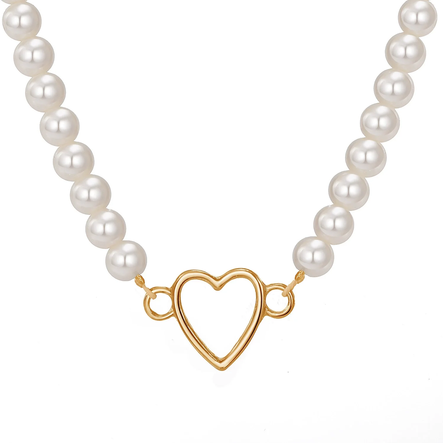 Fashion Jewelry Imitation Pearl Alloy Heart Hollow Geometric French Retro Electroplated Necklace For Women - Image 6
