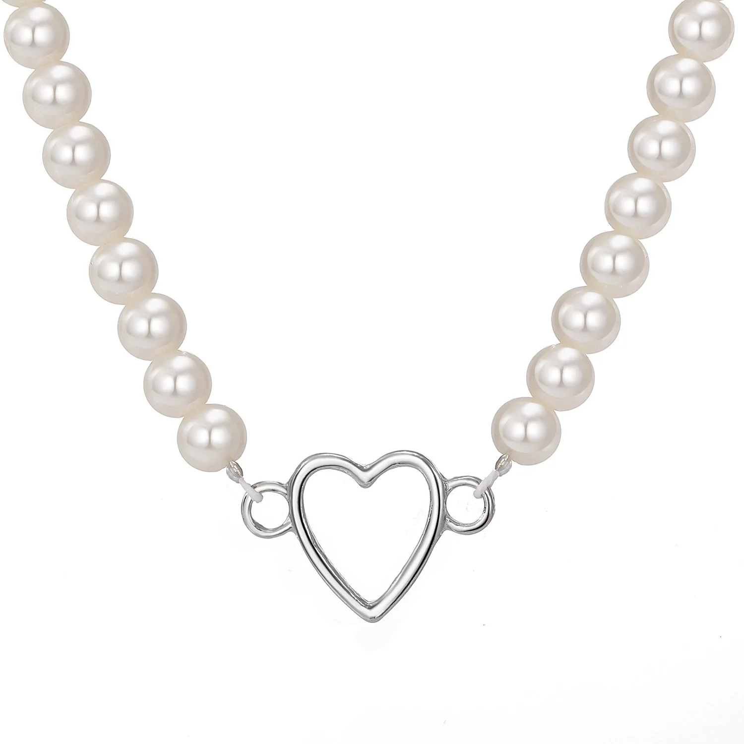 Fashion Jewelry Imitation Pearl Alloy Heart Hollow Geometric French Retro Electroplated Necklace For Women - Image 7