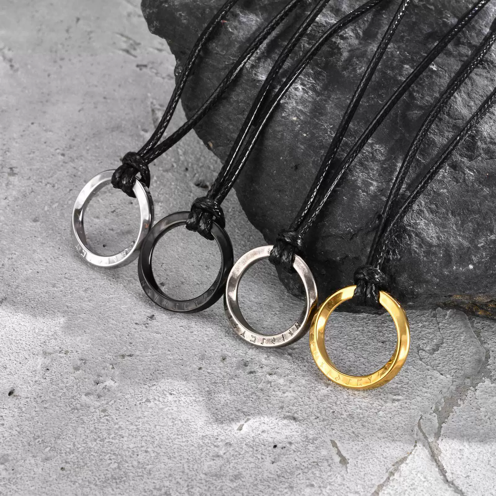 Fashion Jewelry Stainless Steel Geometric Viking Rune Mobius Pendant Necklace For Men - Image 2
