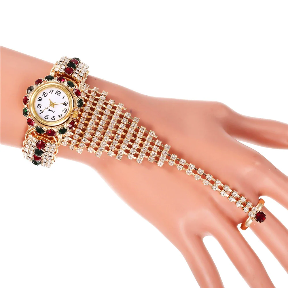 Fashion Ladies Alloy Claw Chain Ring Set Wrist Watch With Round Dial - Image 11