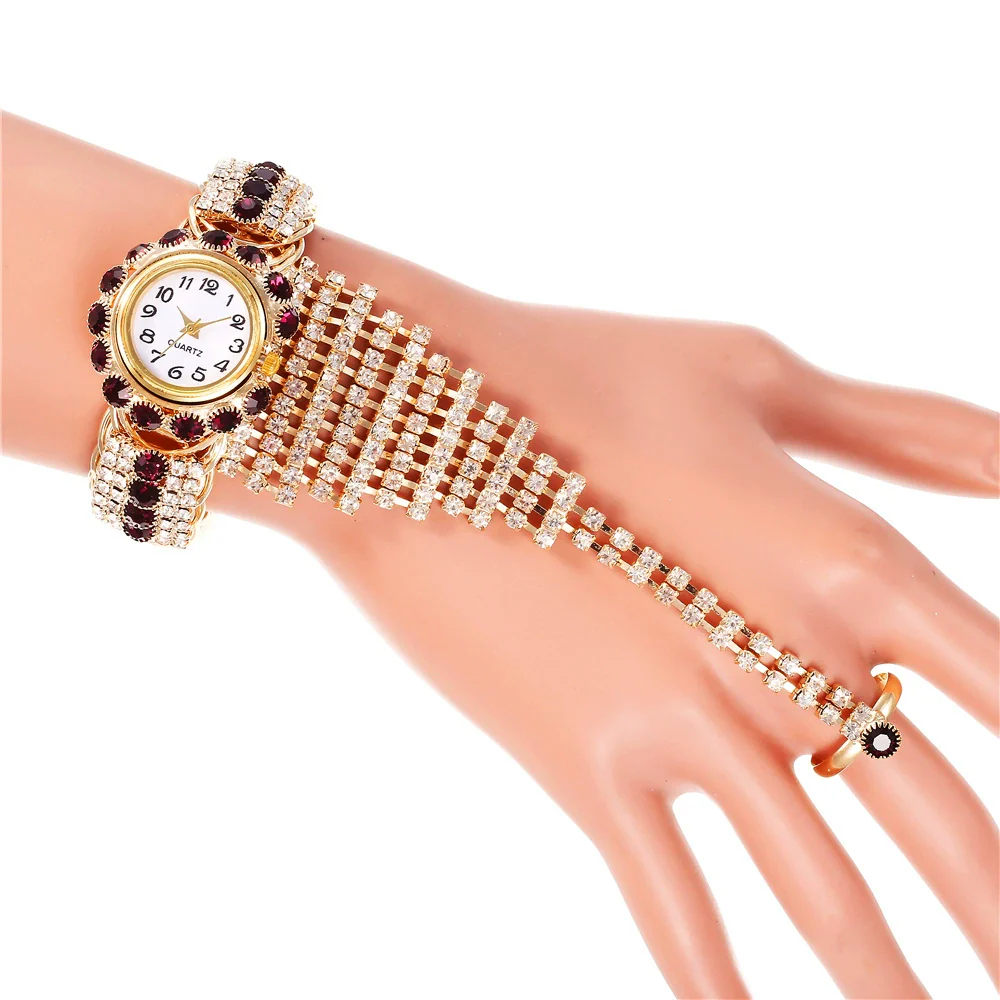 Fashion Ladies Alloy Claw Chain Ring Set Wrist Watch With Round Dial - Image 5