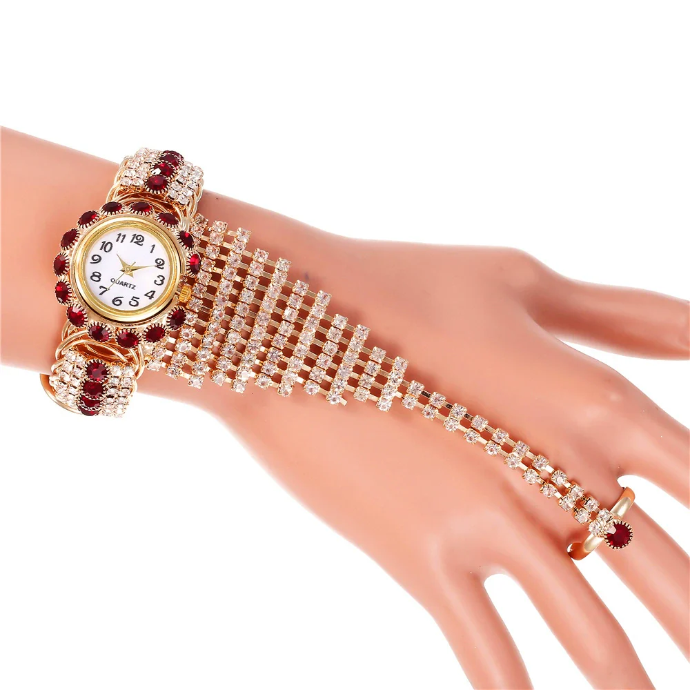 Fashion Ladies Alloy Claw Chain Ring Set Wrist Watch With Round Dial - Image 6