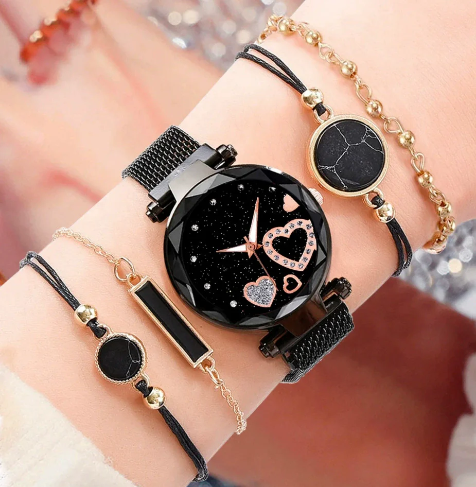 Fashion Ladies Alloy Mesh Belt Quartz Watch Bracelet Set With Round Dial - Image 3