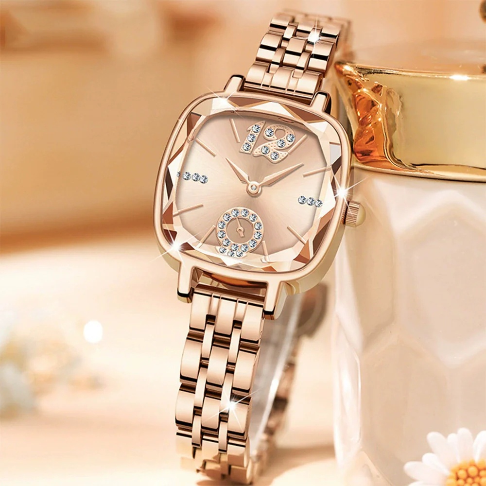 Fashion Ladies Alloy Quartz Round Dial Star Flower Diamond Bracelet Watch - Image 9