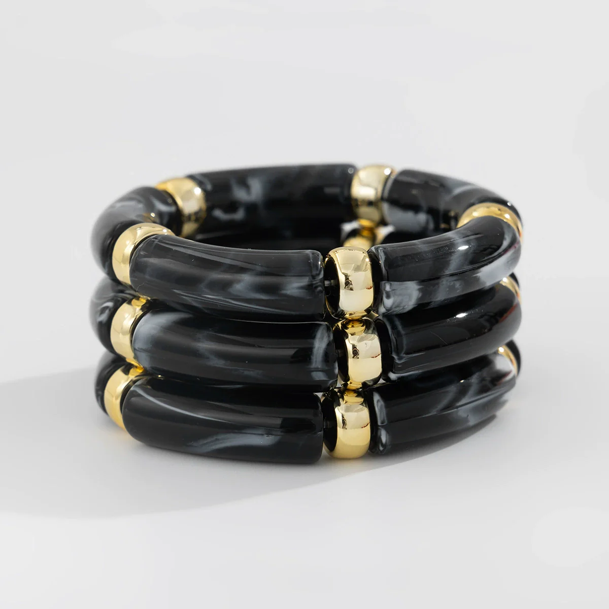 Fashion Light Luxury Punk Style Beaded Slub Plastic Glazed Curved Electroplated Bracelet - Image 4