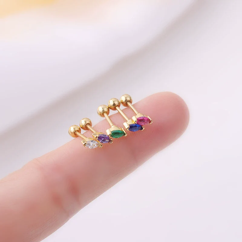 Fashion Metal Geometric Electroplating Women's Puncture Earrings With Mini Colorful Horse Eye Zircon - Image 3