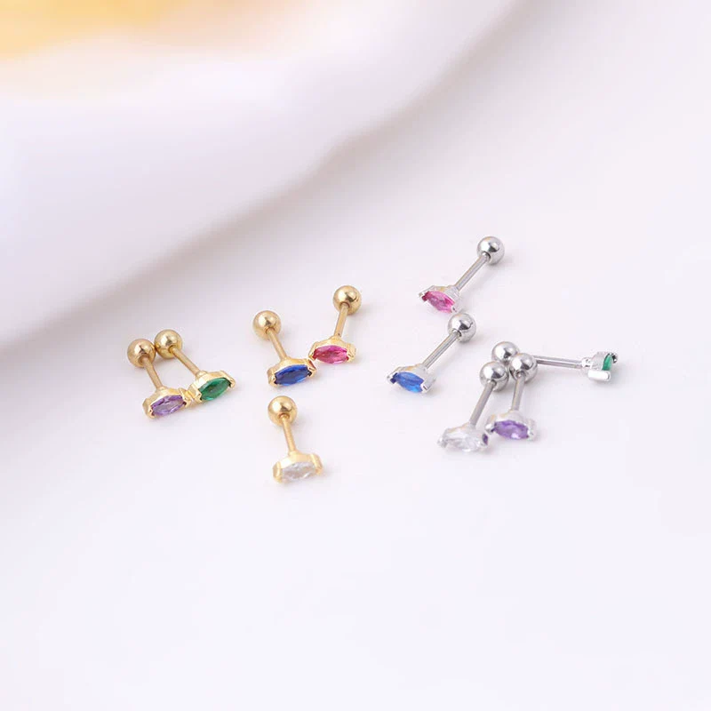Fashion Metal Geometric Electroplating Women's Puncture Earrings With Mini Colorful Horse Eye Zircon - Image 4