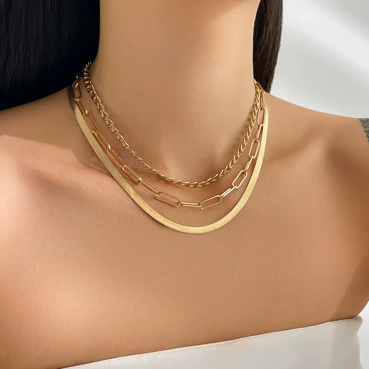 Fashion Metallic Snake Bone Chain Necklace Geometric Iron Copper Electroplated For Women - Image 2