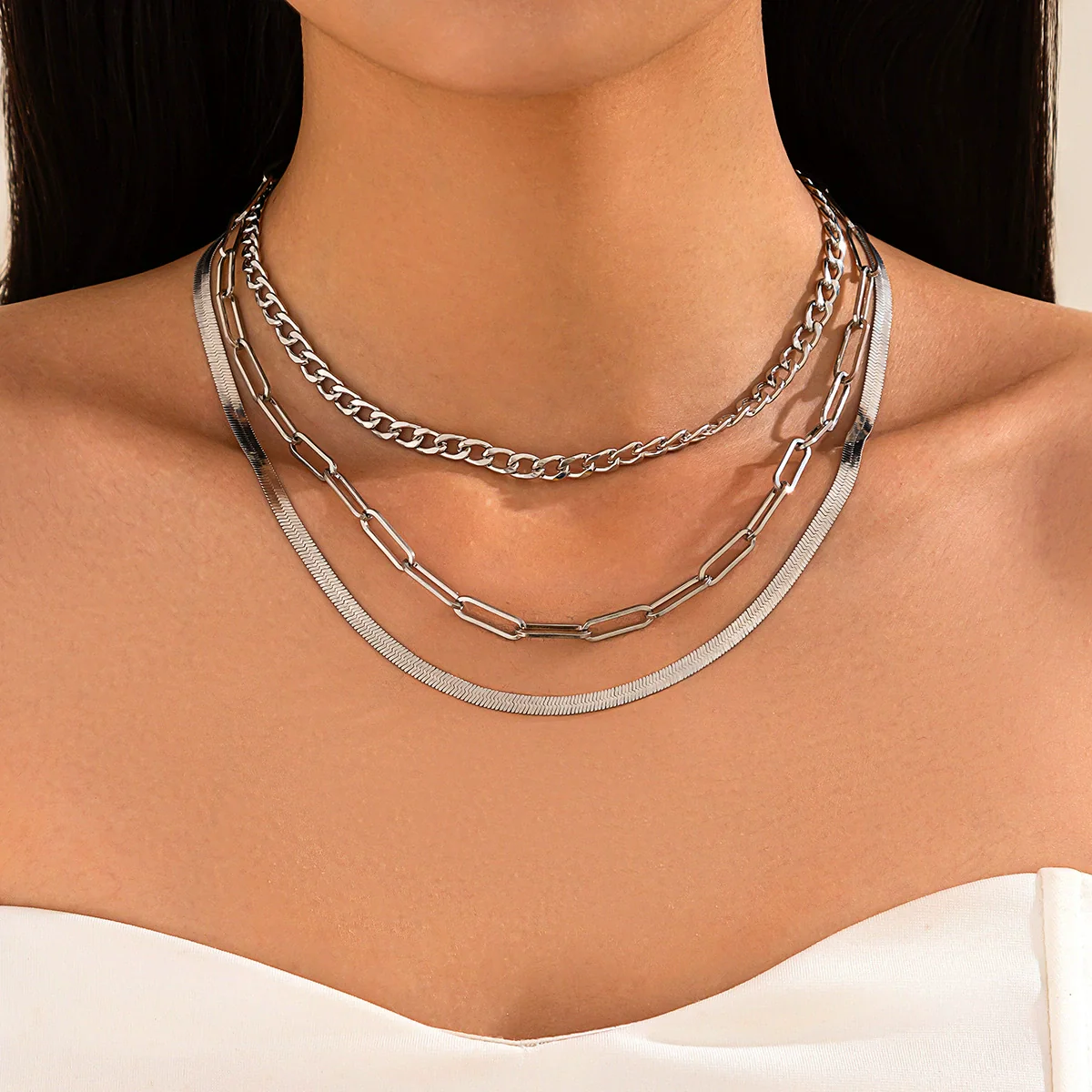 Fashion Metallic Snake Bone Chain Necklace Geometric Iron Copper Electroplated For Women - Image 3