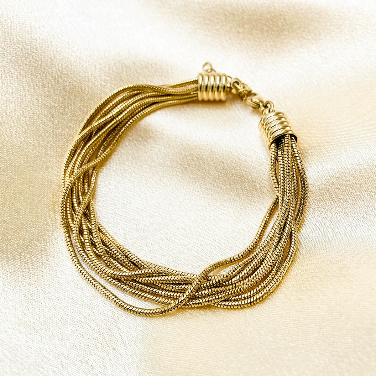 Fashion Multilayer Stitching Snake Bone Chain Stainless Steel Vacuum Electroplated Real Gold Bracelet - Image 2