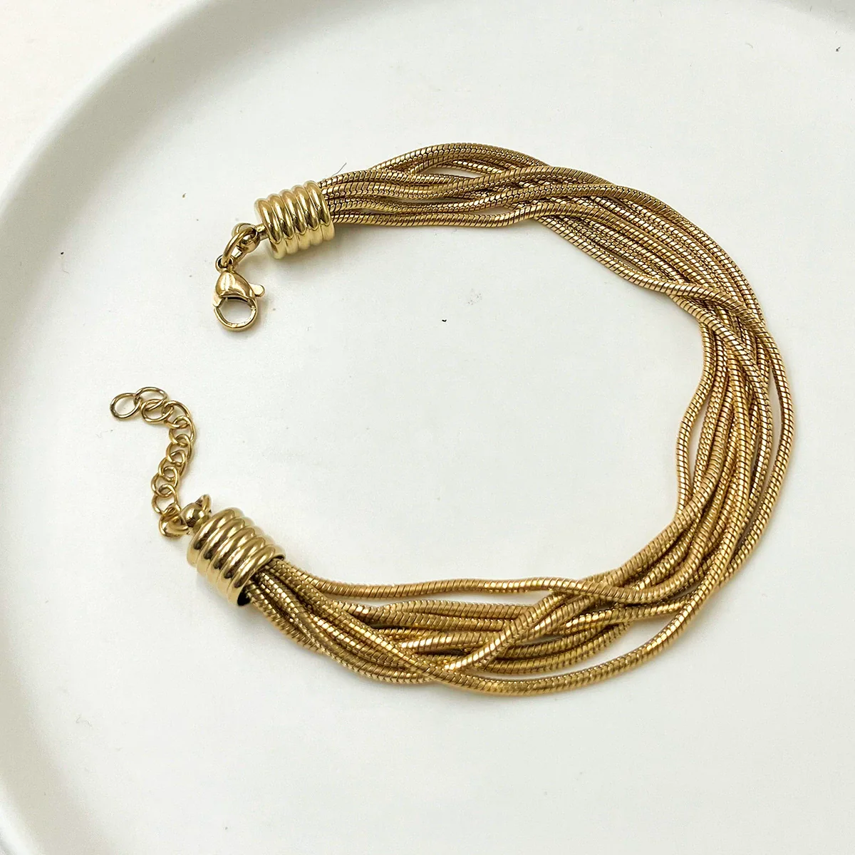 Fashion Multilayer Stitching Snake Bone Chain Stainless Steel Vacuum Electroplated Real Gold Bracelet - Image 6