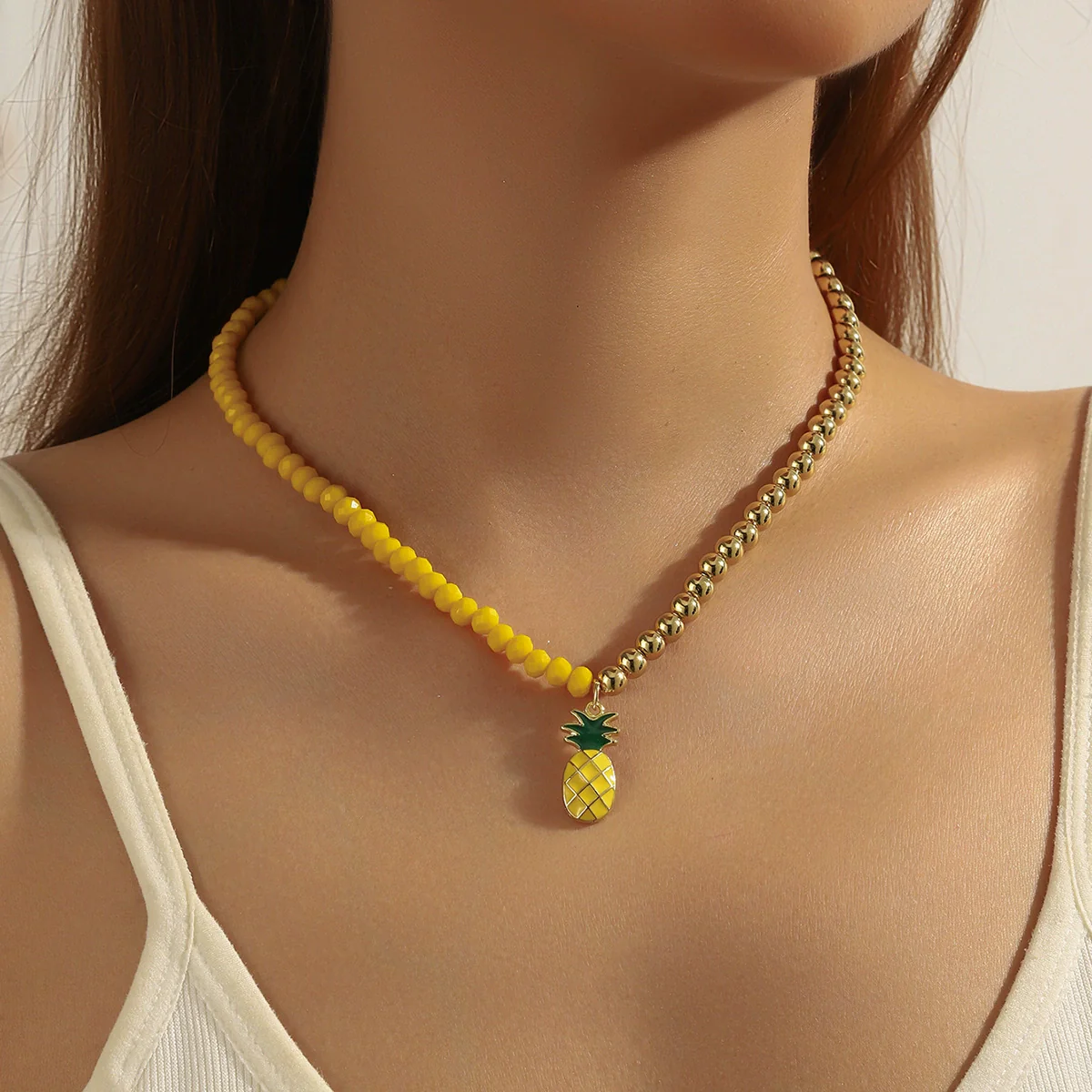 Fashion Necklace Alloy Handmade Beaded With Fruit Strawberry Pineapple Electroplating For Women - Image 2