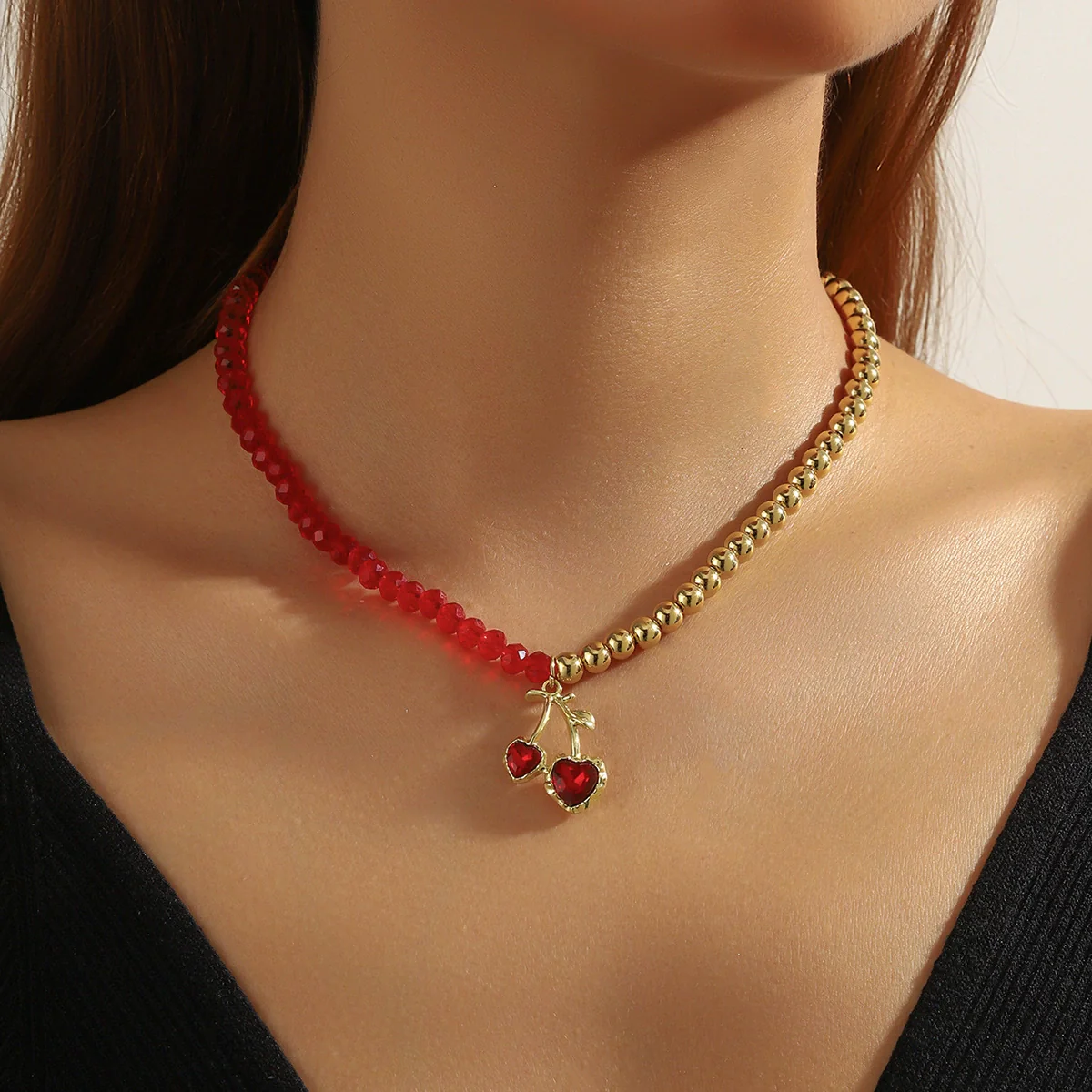 Fashion Necklace Alloy Handmade Beaded With Fruit Strawberry Pineapple Electroplating For Women - Image 3