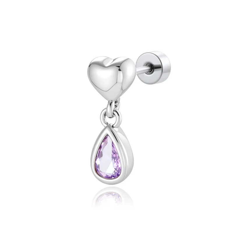 Fashion Ol Style Metal Heart Shape Titanium Steel Zirconia Doubleheaded Screw Piercing Earrings For Women - Image 7