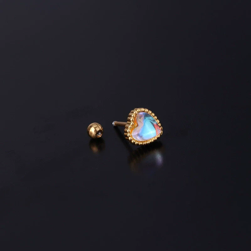Fashion Piercing Jewelry Heart Moonstone Metal Ear Nail With Geometric Design And Electroplating - Image 3