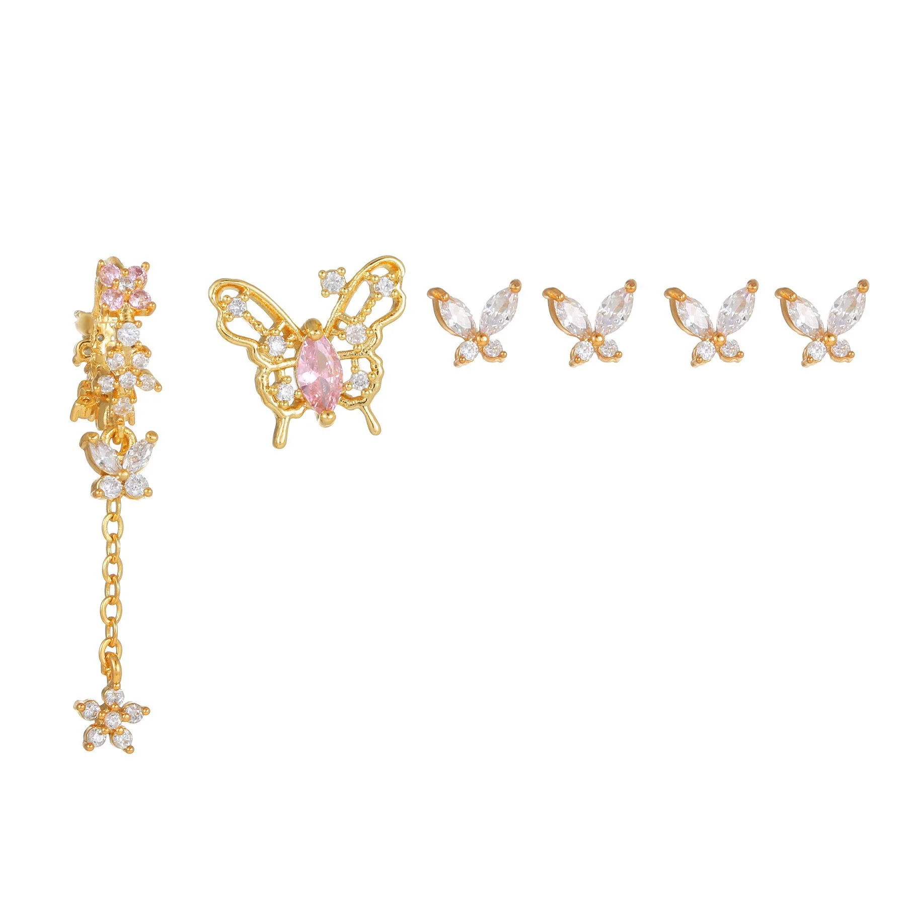 Fashion Pink Zircon Earrings Set Copper Material With Flower Pattern - Image 10