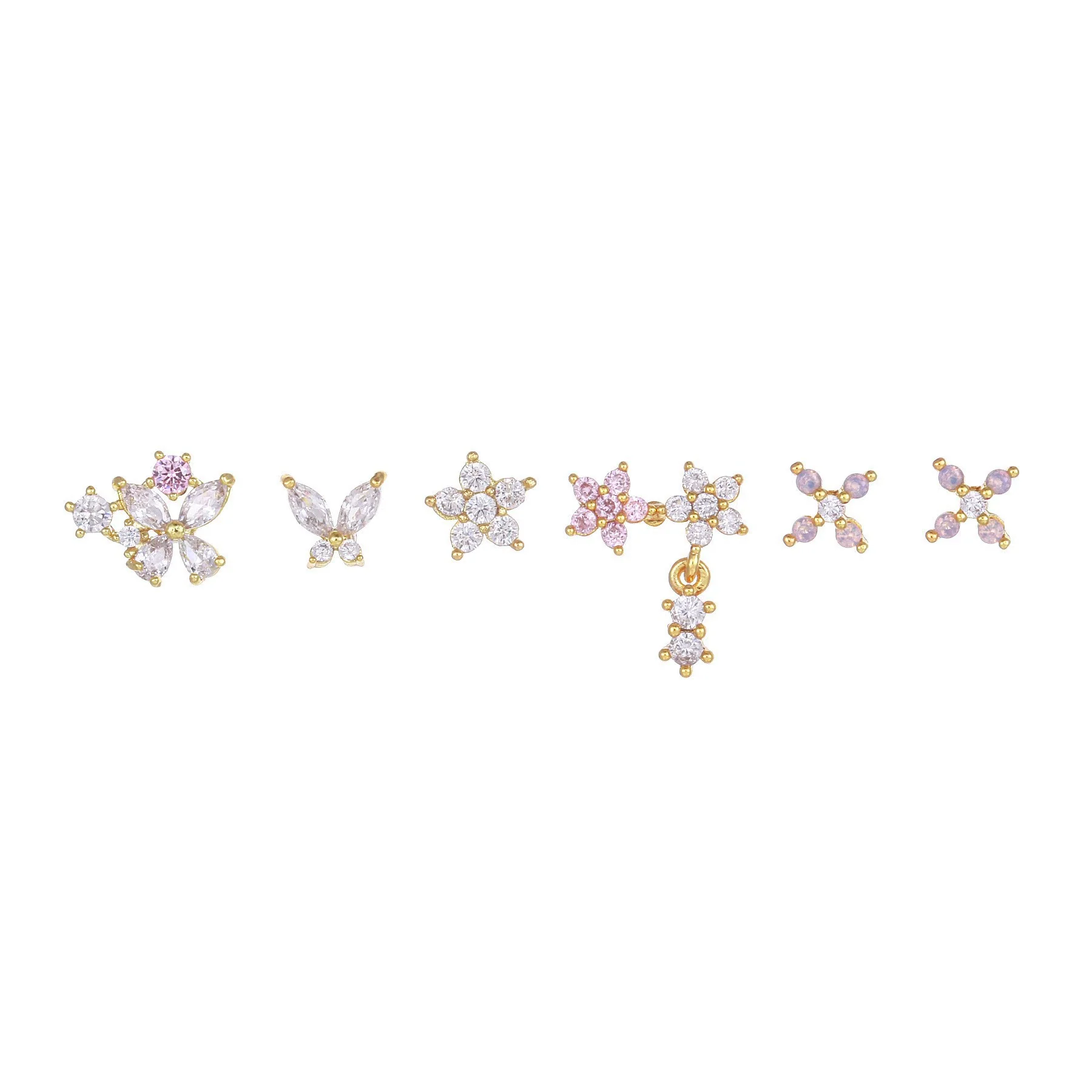 Fashion Pink Zircon Earrings Set Copper Material With Flower Pattern - Image 14