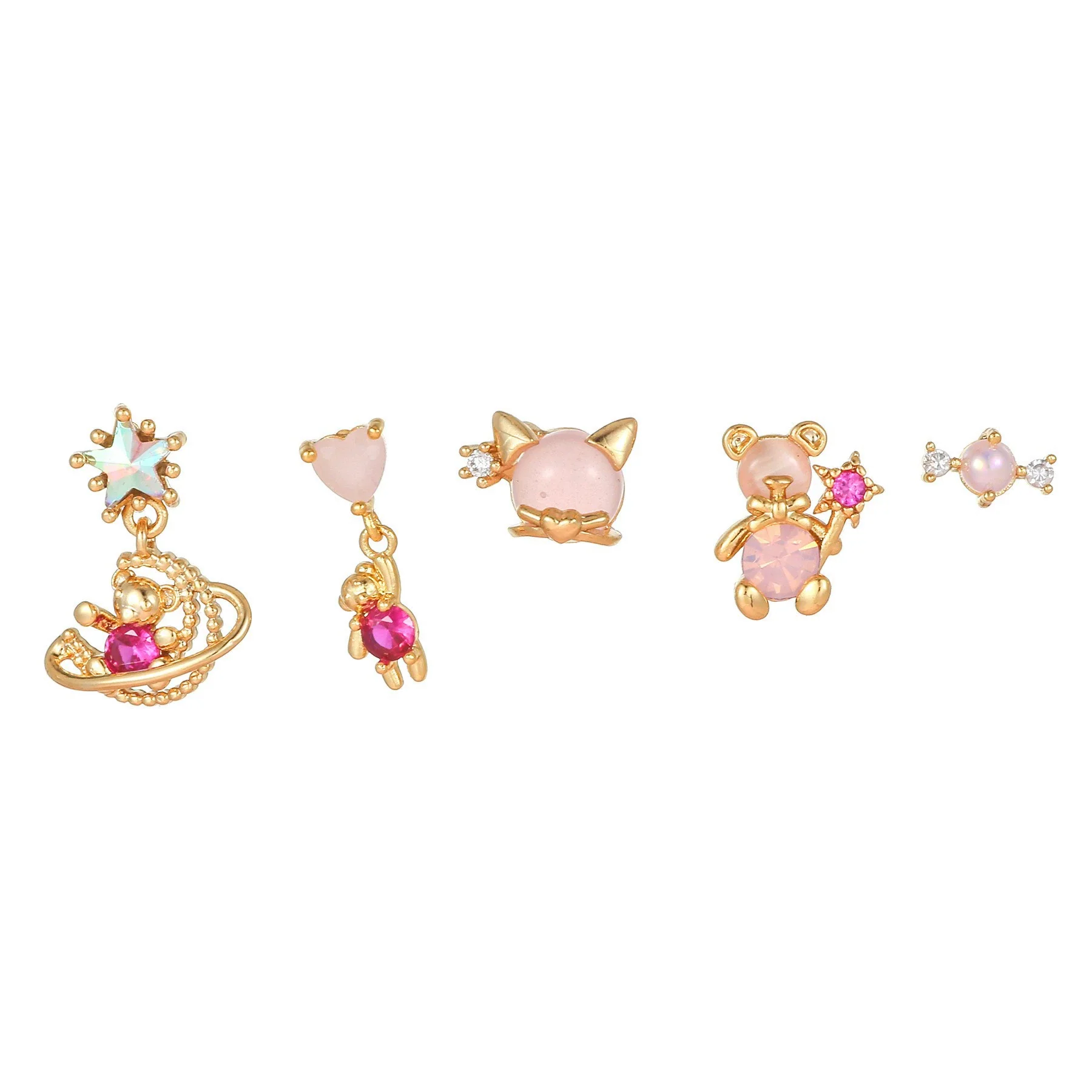 Fashion Pink Zircon Earrings Set Copper Material With Flower Pattern - Image 16