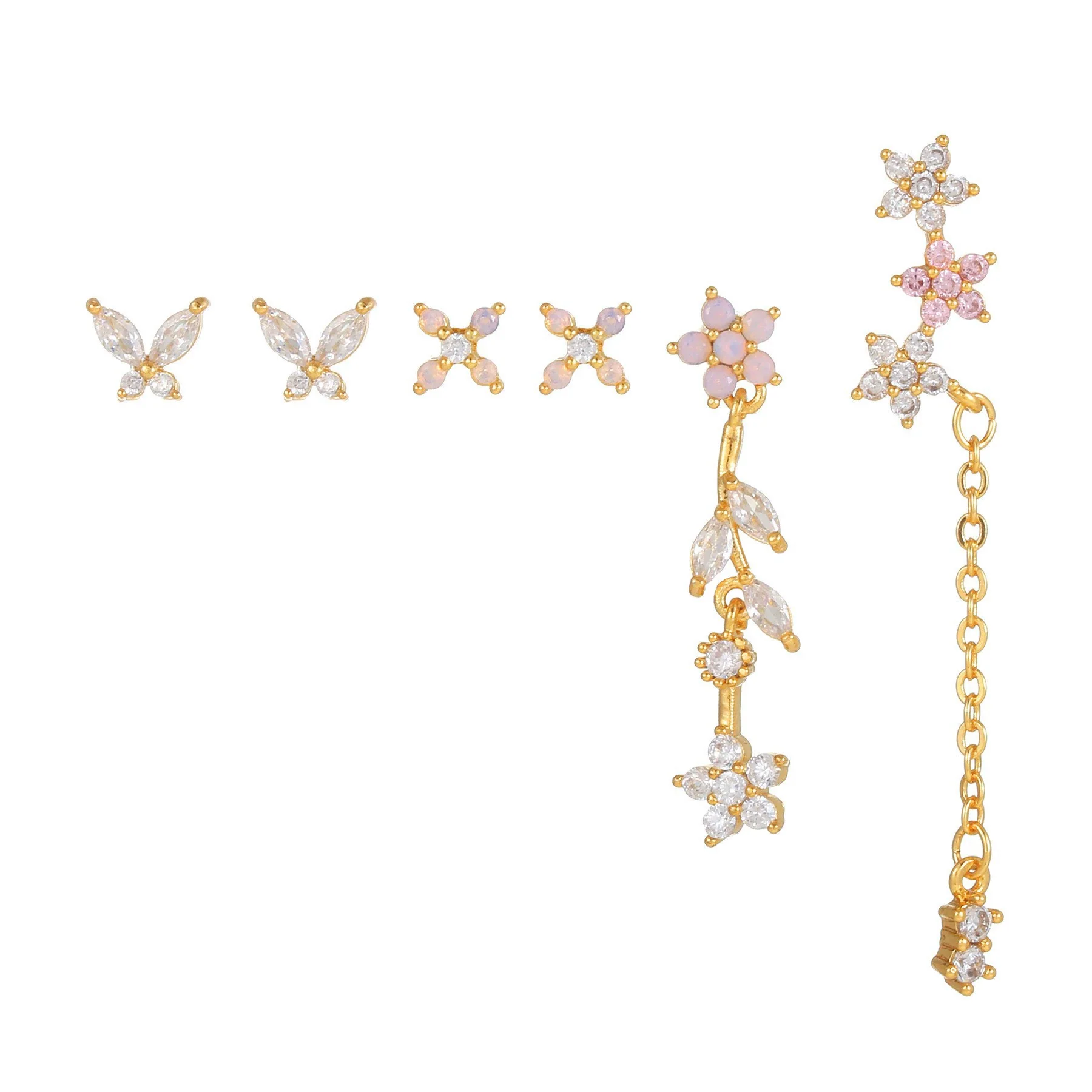 Fashion Pink Zircon Earrings Set Copper Material With Flower Pattern - Image 17