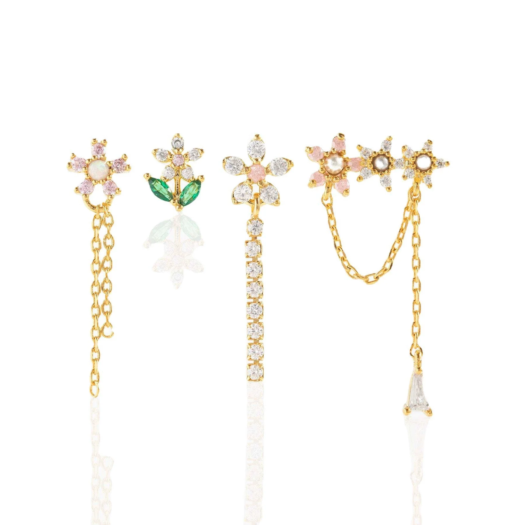 Fashion Pink Zircon Earrings Set Copper Material With Flower Pattern - Image 18