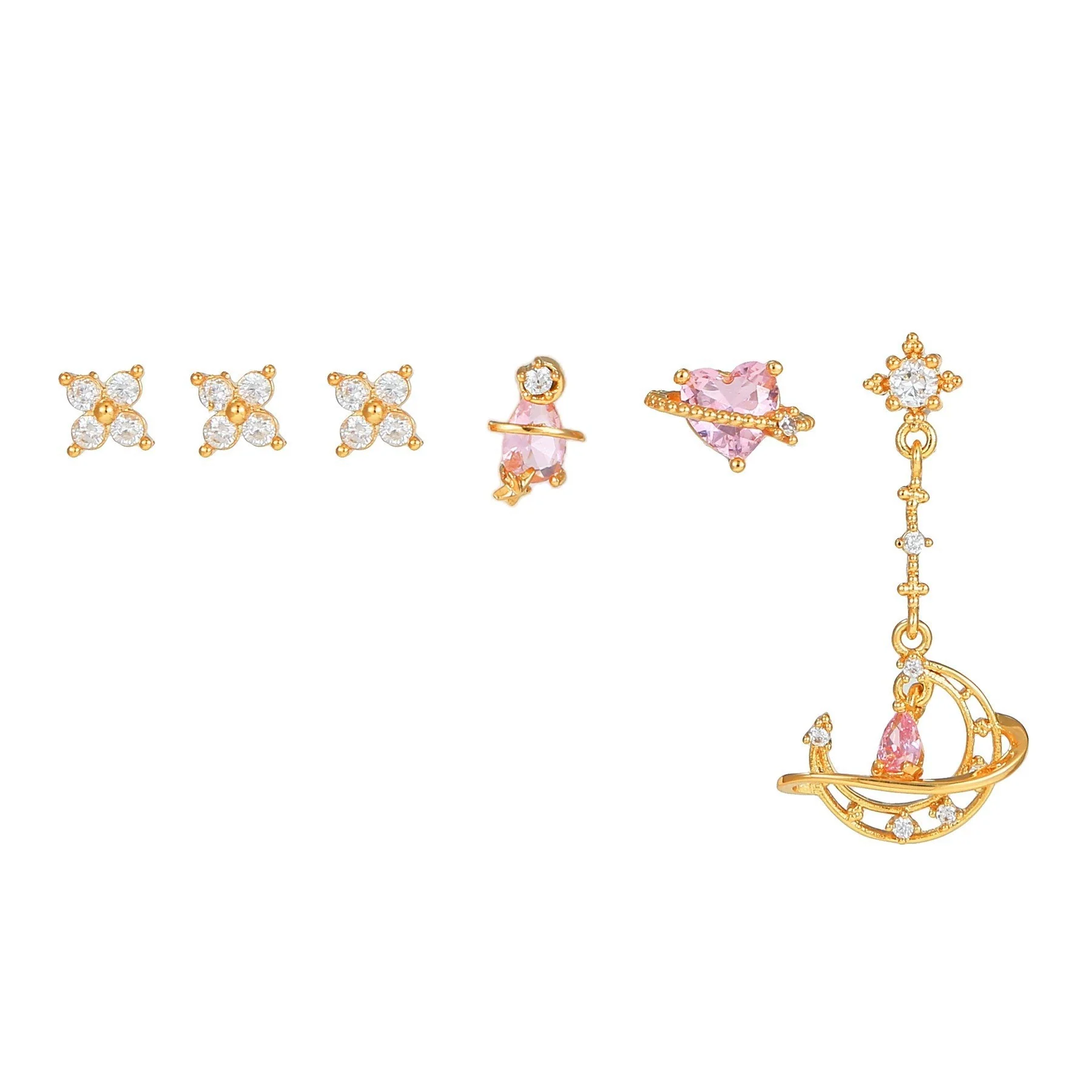 Fashion Pink Zircon Earrings Set Copper Material With Flower Pattern - Image 19