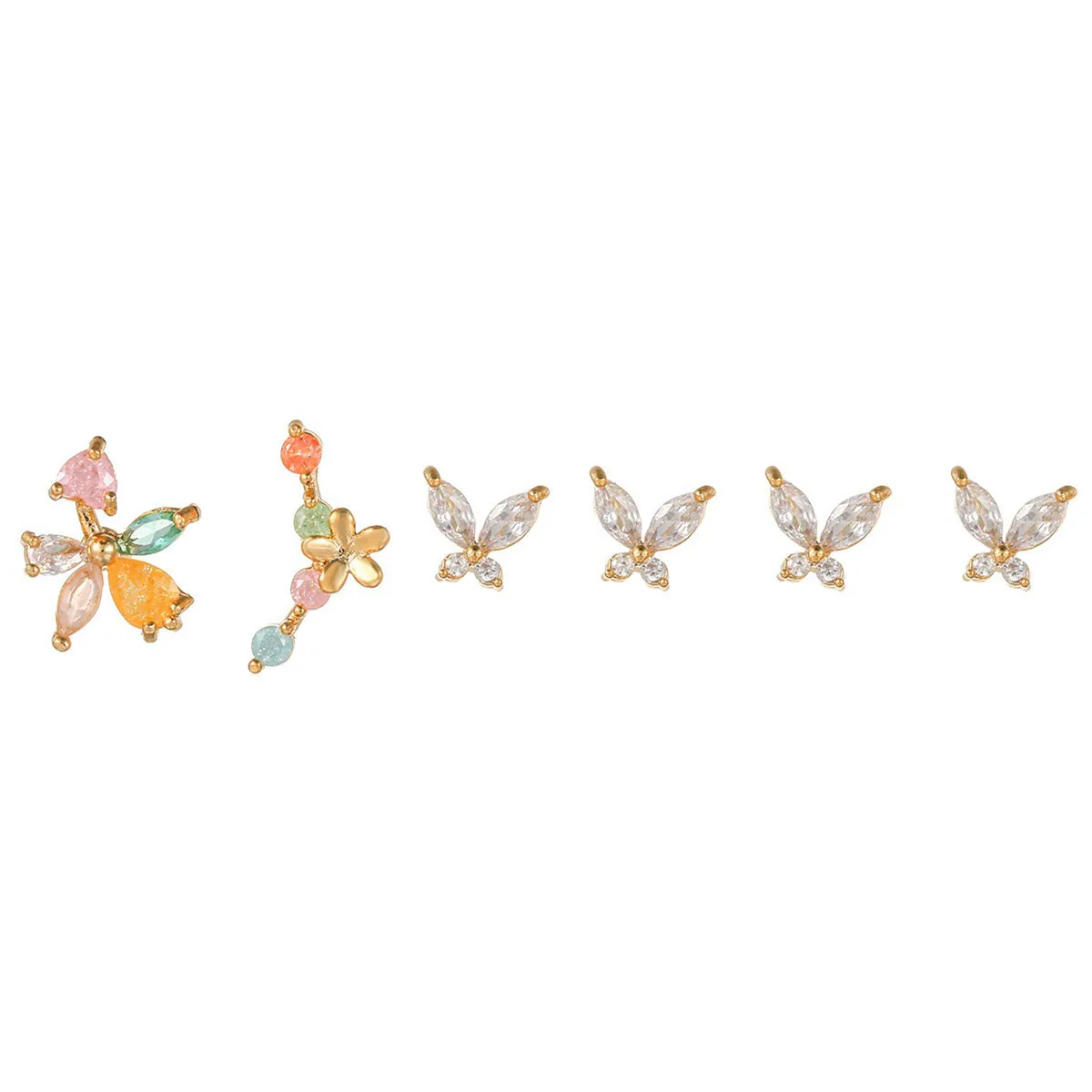 Fashion Pink Zircon Earrings Set Copper Material With Flower Pattern - Image 6