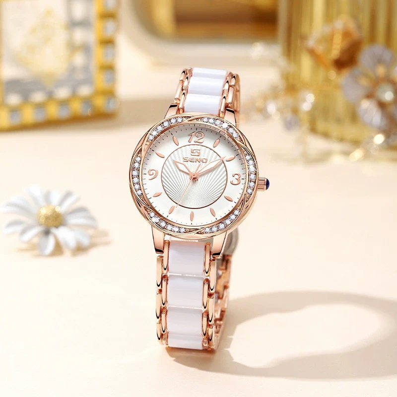 Fashion Quartz Watch For Ladies With Ceramic Watchband Butterfly Buckle Waterproof Mineral Strengthened Glass Mirror Alloy Case Stainless Steel Clasp Round Dial - Image 3