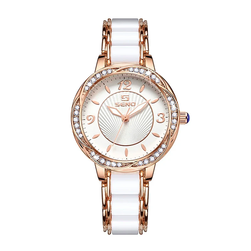 Fashion Quartz Watch For Ladies With Ceramic Watchband Butterfly Buckle Waterproof Mineral Strengthened Glass Mirror Alloy Case Stainless Steel Clasp Round Dial - Image 4