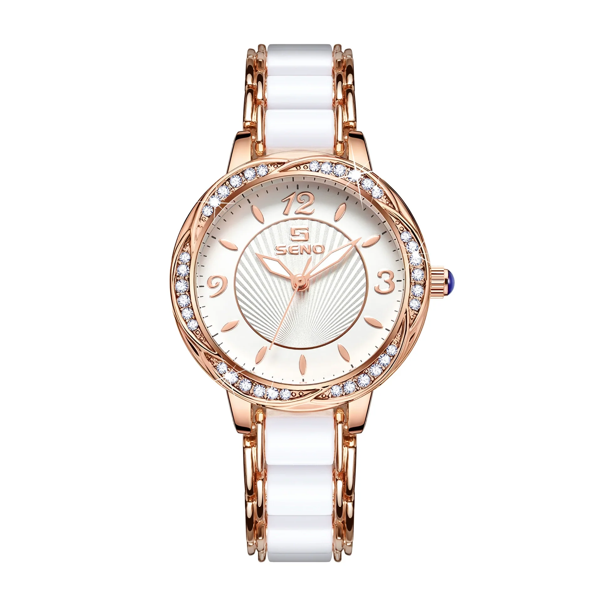 Fashion Quartz Watch For Ladies With Ceramic Watchband Butterfly Buckle Waterproof Mineral Strengthened Glass Mirror Alloy Case Stainless Steel Clasp Round Dial - Image 6