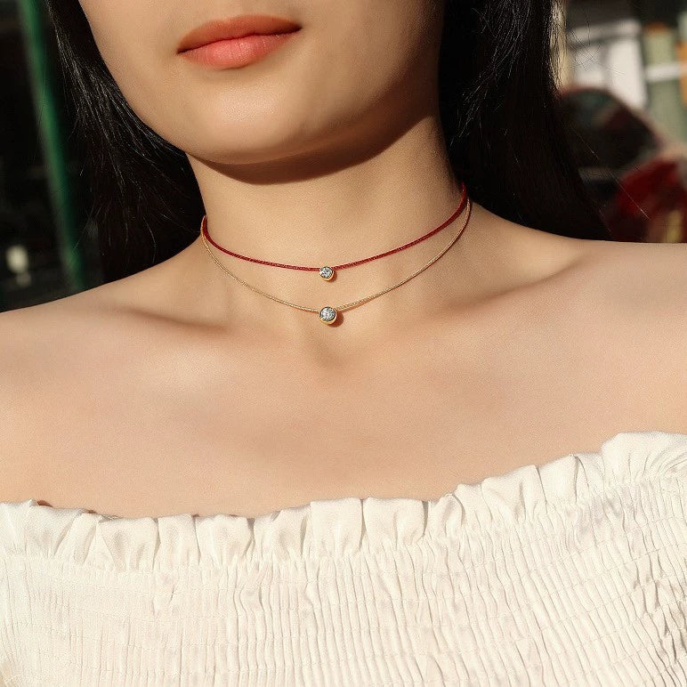 Fashion Red Rope Clavicle Chain 925 Silver Moissanite Inlay Necklace - Image 4