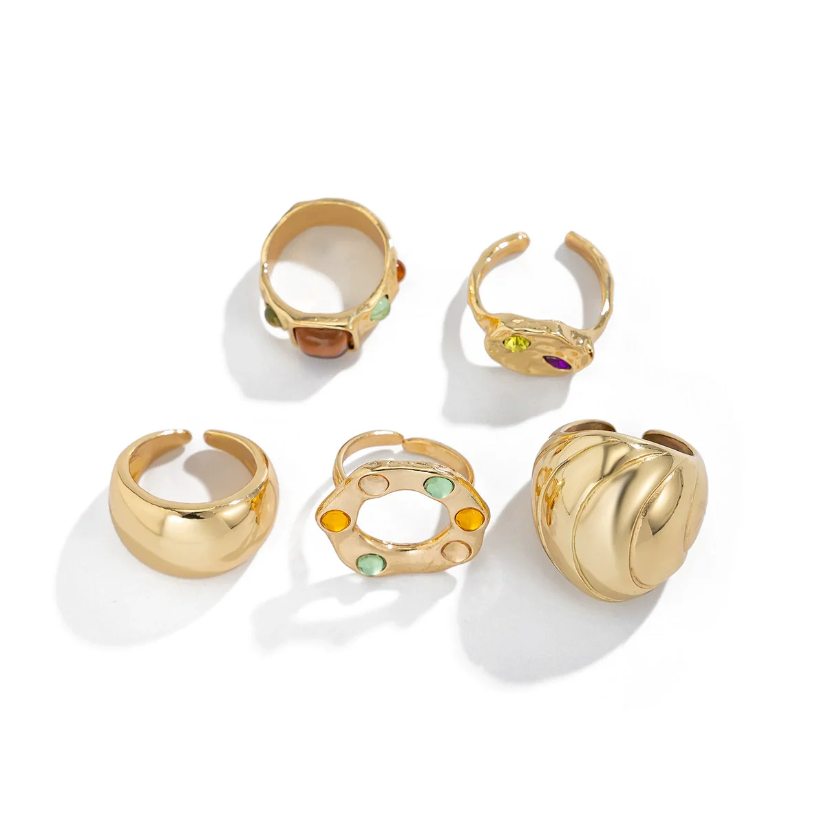 Fashion Retro Geometric Alloy Ring With Electroplating And Color Diamond Gemstone Exaggerated Stacked Smooth Open Design For Women - Image 5