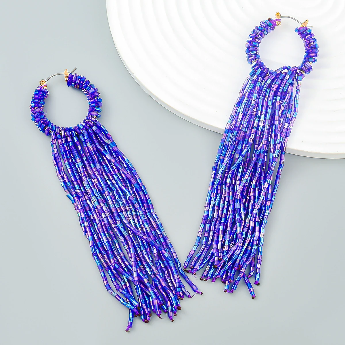 Fashion Retro Glass Tube Woven Long Tassel Geometric Women's Earrings - Image 3