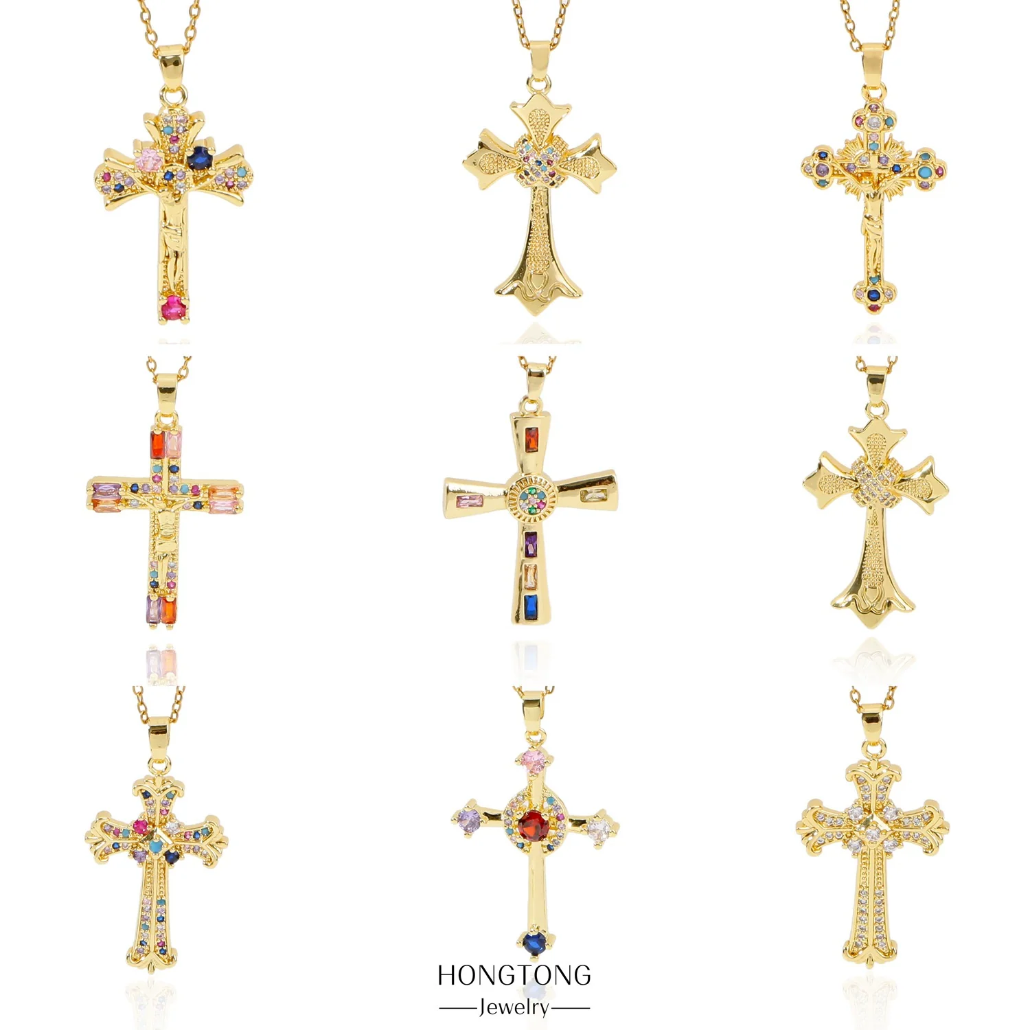Fashion Retro Style Stainless Steel Cross Pendant Ochain Necklace With Copper Zirconium And Colored Diamond Electroplated Waterproof Fadeless Unisex Jewelry