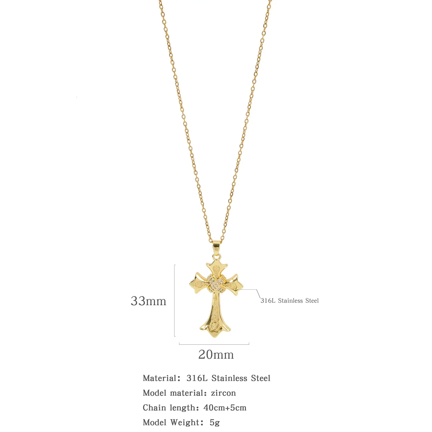 Fashion Retro Style Stainless Steel Cross Pendant Ochain Necklace With Copper Zirconium And Colored Diamond Electroplated Waterproof Fadeless Unisex Jewelry - Image 7