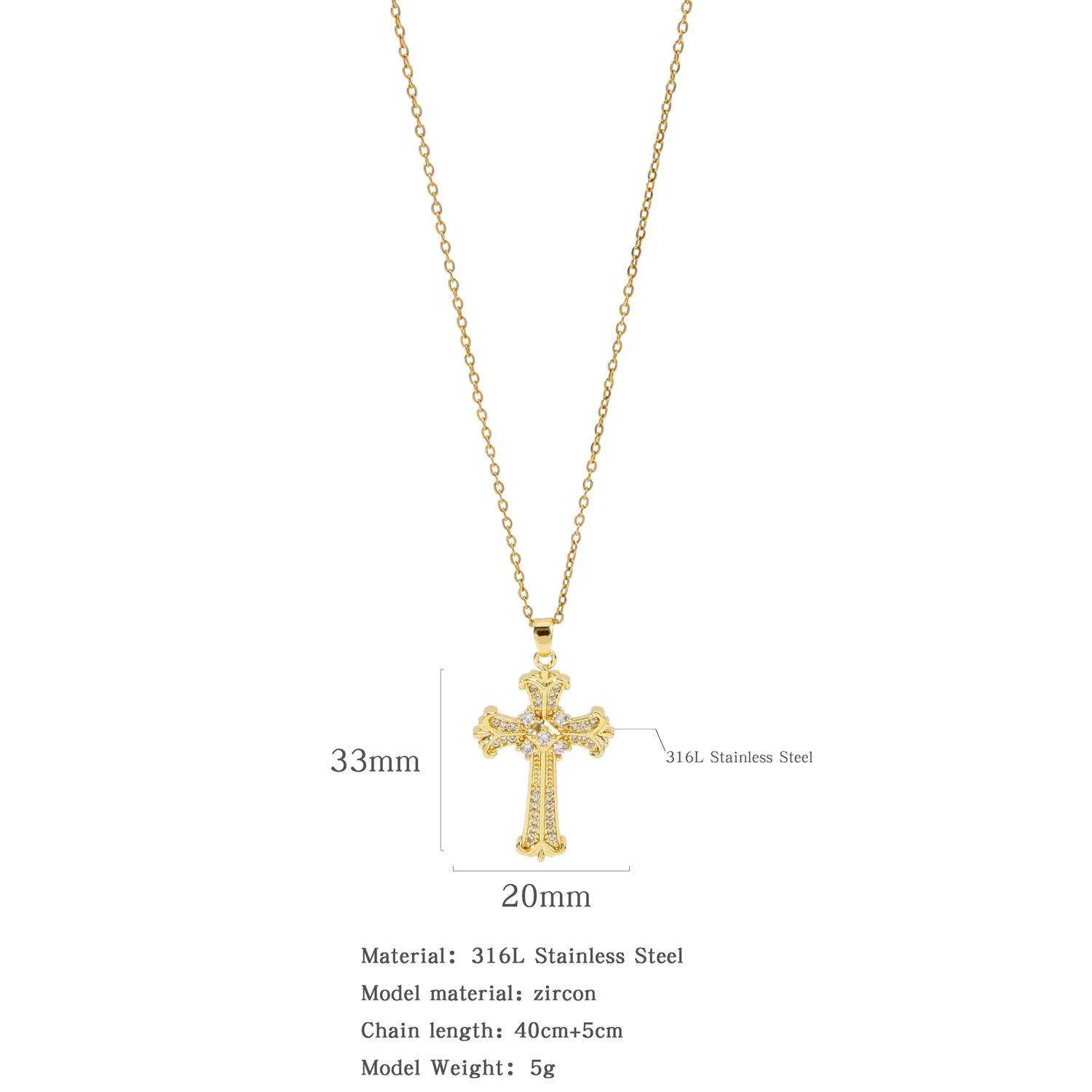 Fashion Retro Style Stainless Steel Cross Pendant Ochain Necklace With Copper Zirconium And Colored Diamond Electroplated Waterproof Fadeless Unisex Jewelry - Image 9