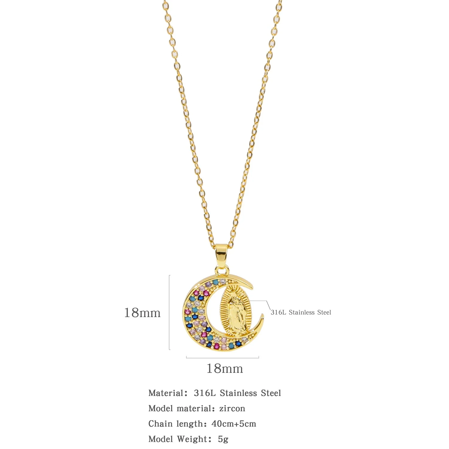 Fashion Retro Style Stainless Steel Pendant Ochain Necklace With Copper Zirconium And Colored Diamond Electroplating - Image 5