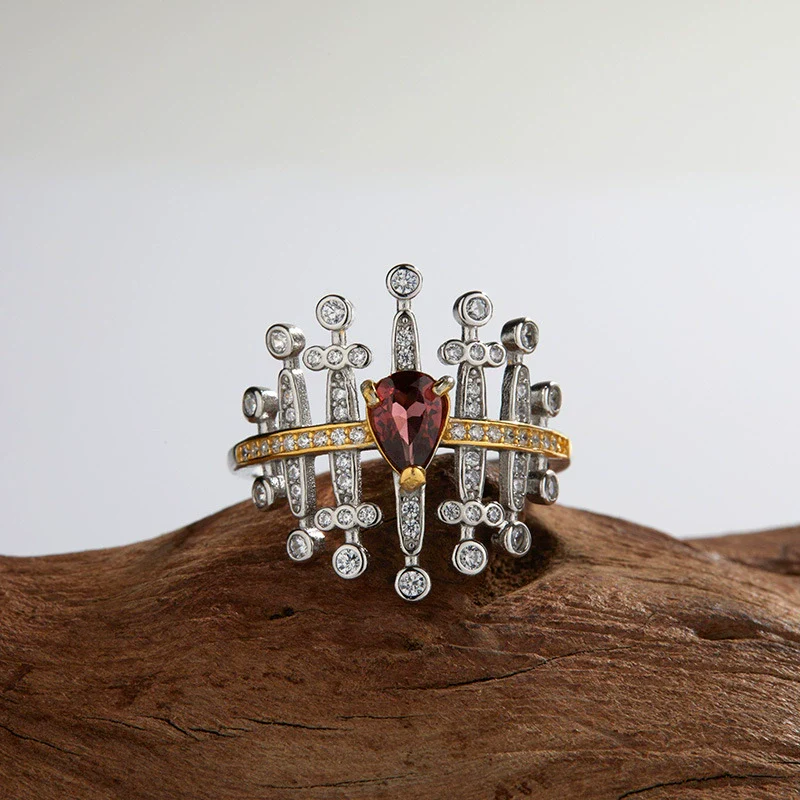 Fashion Ring S925 Sterling Silver Inlaid With Natural Garnet Topaz Gem Heart Shape Women's - Image 2