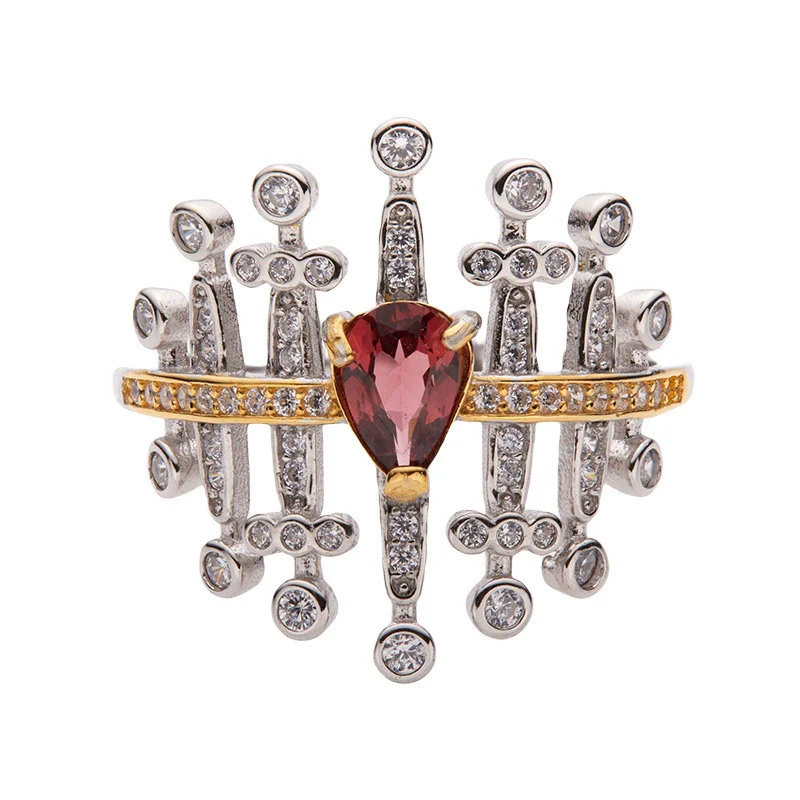 Fashion Ring S925 Sterling Silver Inlaid With Natural Garnet Topaz Gem Heart Shape Women's - Image 5