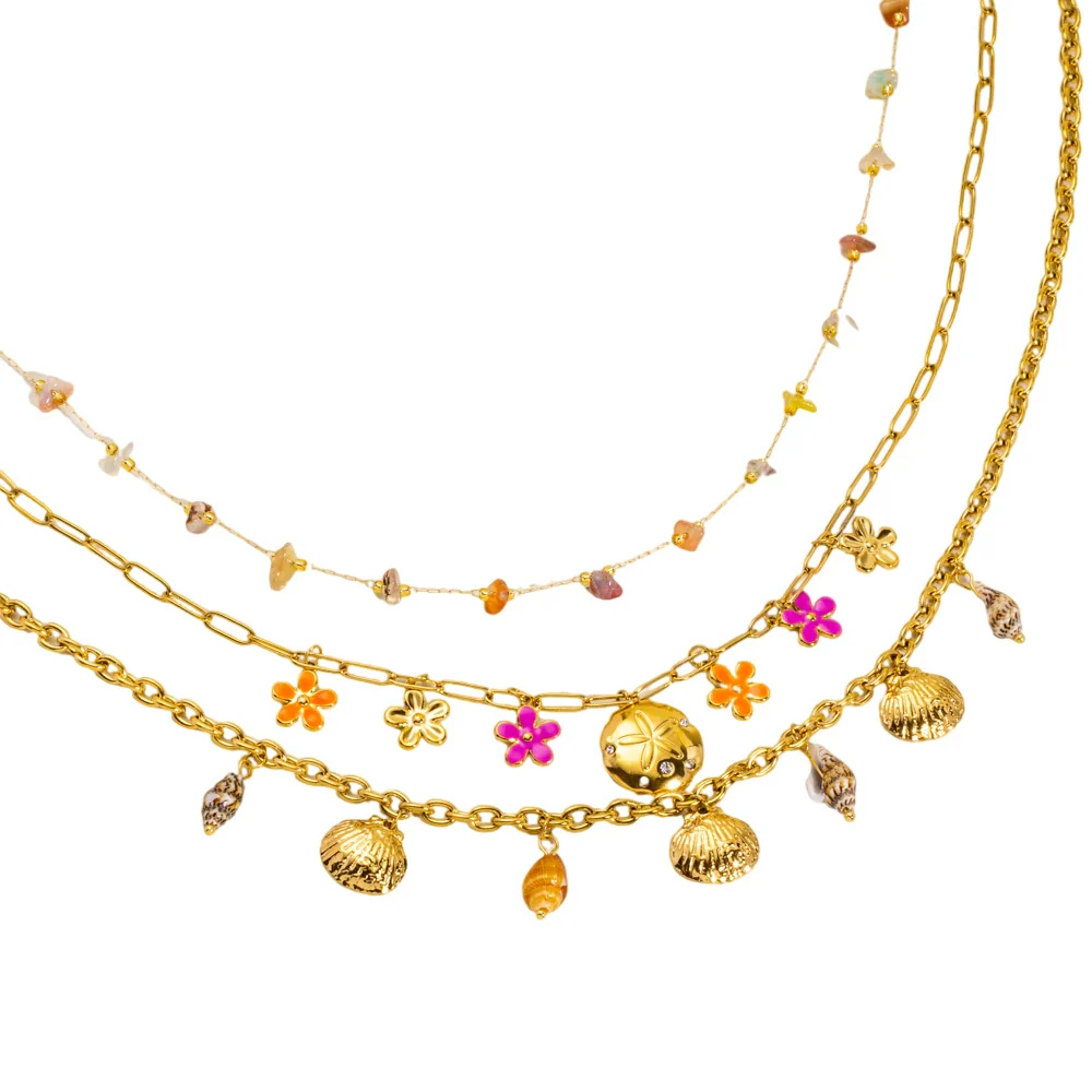 Fashion Shell Flower Multipendant Stainless Steel And Titanium Steel Necklace With Geometric Pattern And Electroplating For Women - Image 5