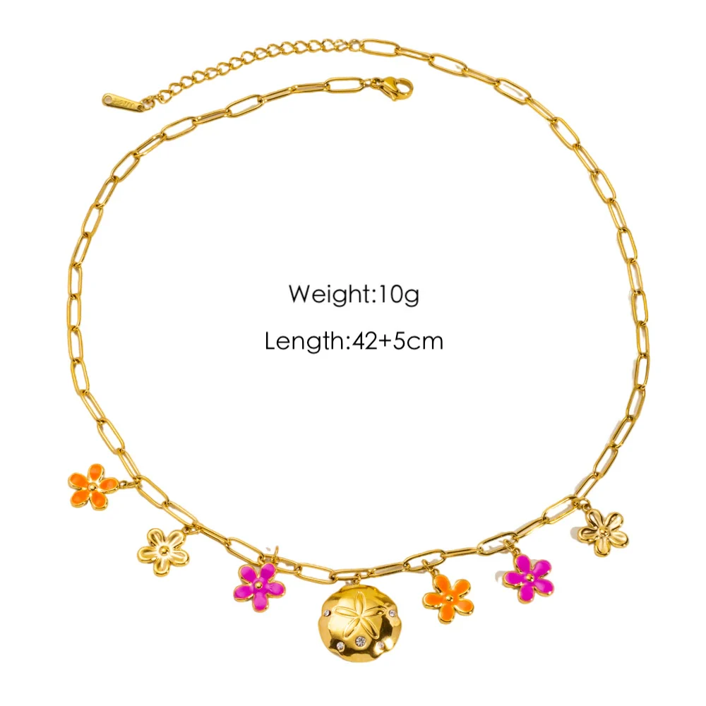 Fashion Shell Flower Multipendant Stainless Steel And Titanium Steel Necklace With Geometric Pattern And Electroplating For Women - Image 6