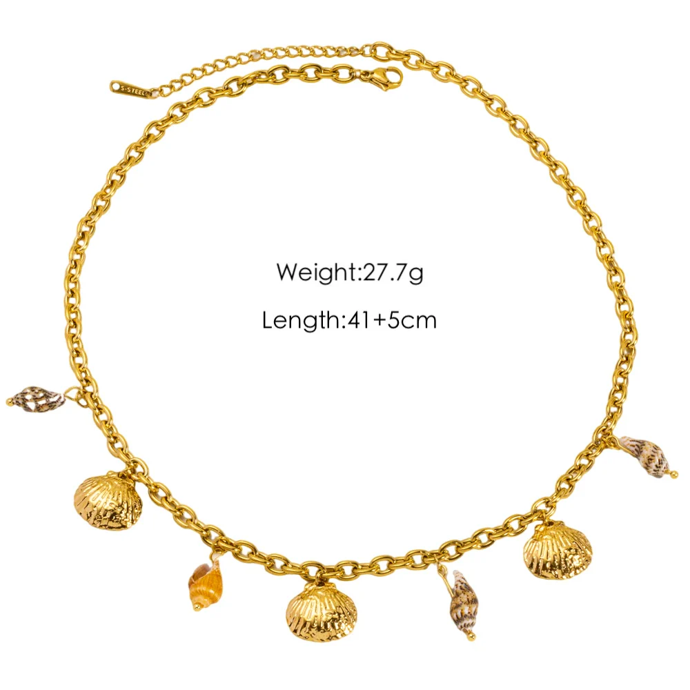 Fashion Shell Flower Multipendant Stainless Steel And Titanium Steel Necklace With Geometric Pattern And Electroplating For Women - Image 7